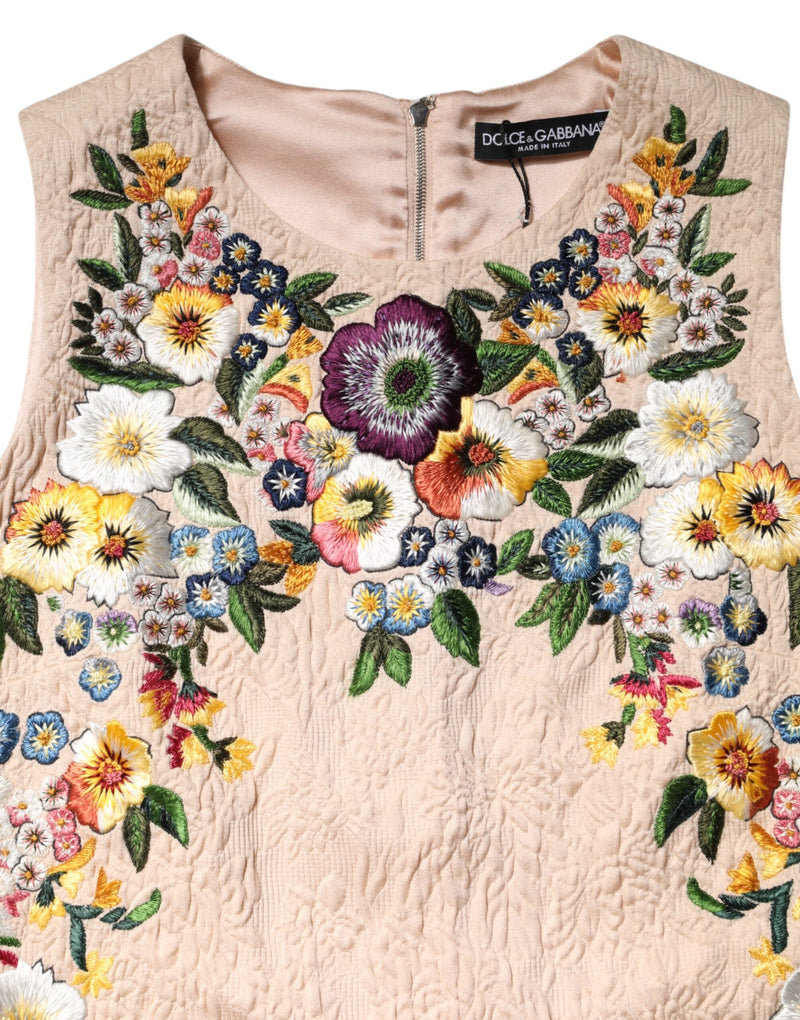 Beige Floral Embroidery Sleeveless Tank Top Dolce & Gabbana