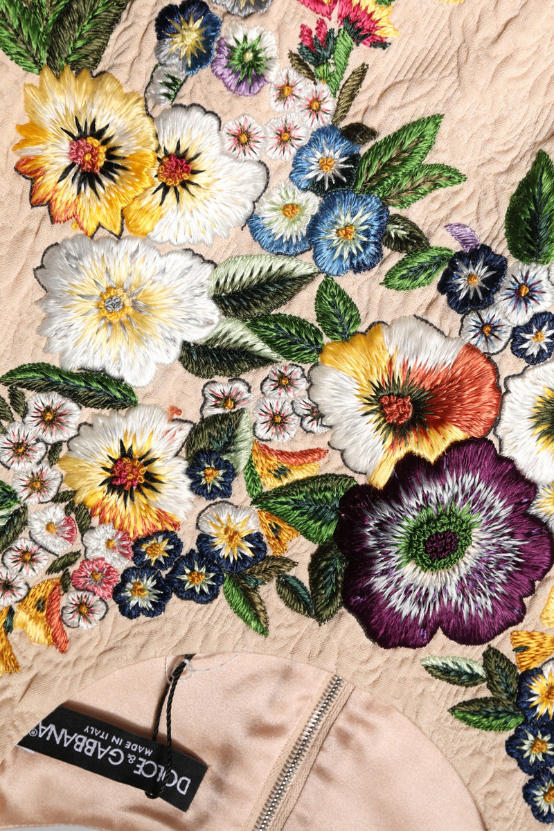 Beige Floral Embroidery Sleeveless Tank Top Dolce & Gabbana