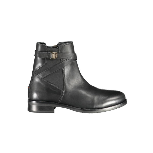 Black Leather Women Boot Tommy Hilfiger