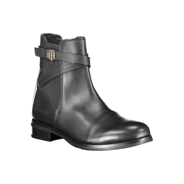 Black Leather Women Boot Tommy Hilfiger
