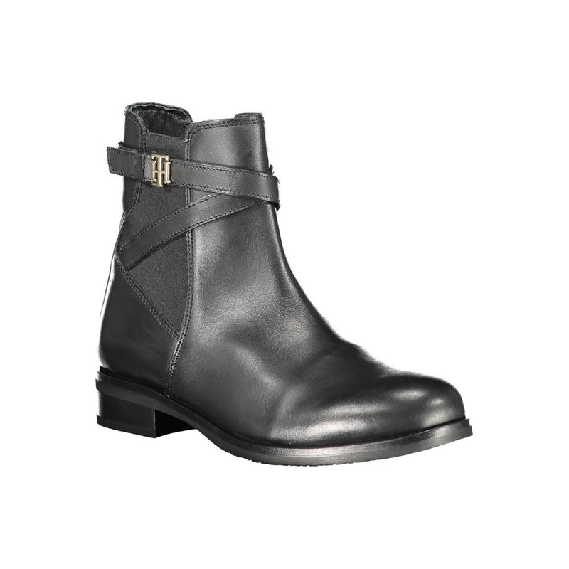 Black Leather Women Boot Tommy Hilfiger
