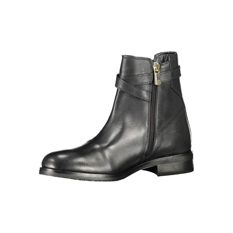 Black Leather Women Boot Tommy Hilfiger