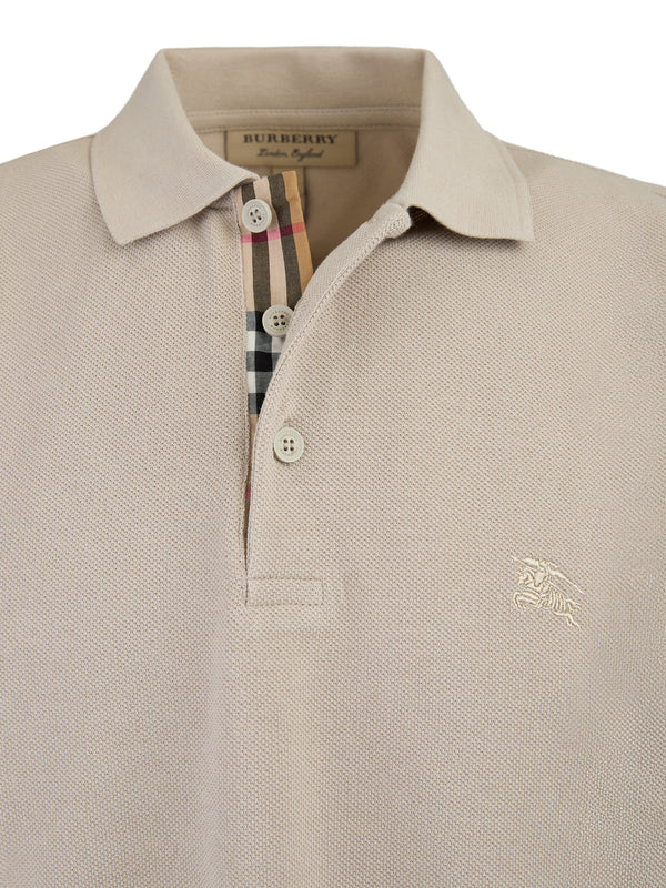 Pale Stone Cotton Collared Polo Shirt Burberry