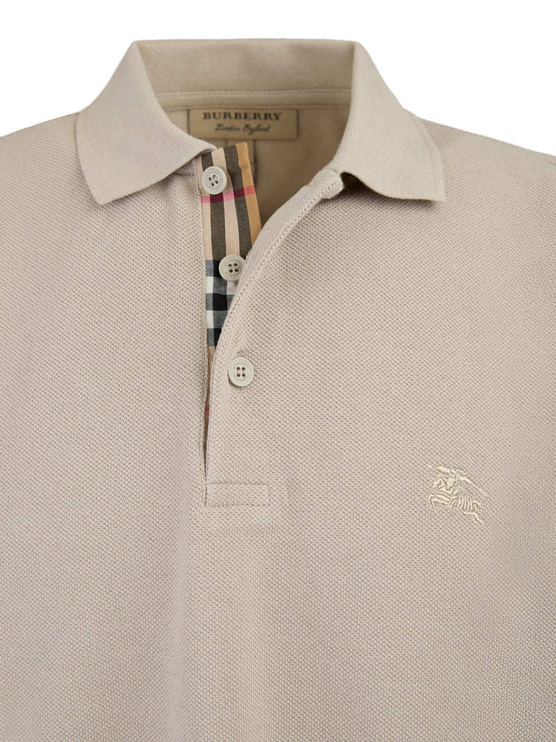 Pale Stone Cotton Collared Polo Shirt Burberry