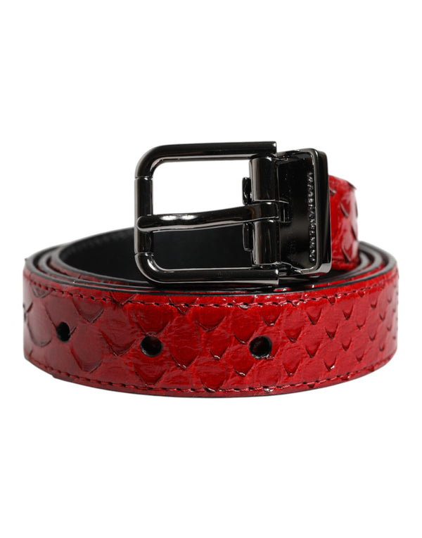 Red Exotic Leather Brass Metal Buckle Belt Dolce & Gabbana