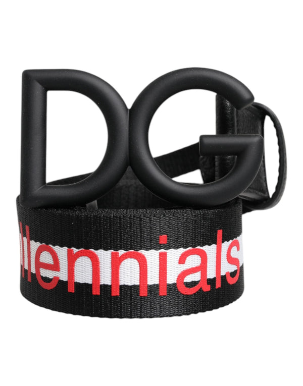 Black Polyester Logo Print DG Buckle Belt Dolce & Gabbana