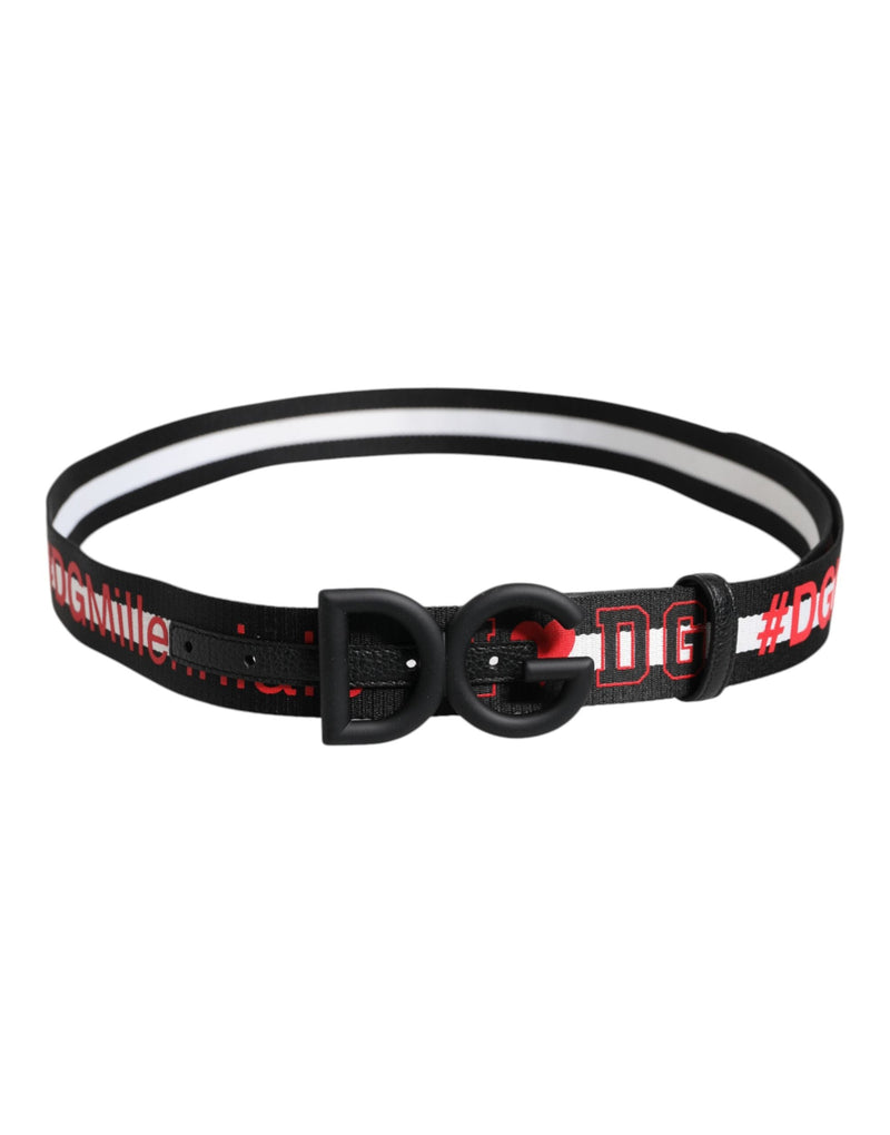 Black Polyester Logo Print DG Buckle Belt Dolce & Gabbana