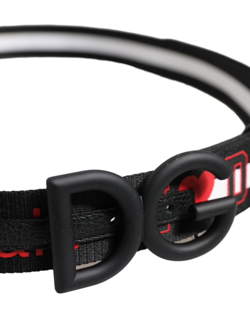 Black Polyester Logo Print DG Buckle Belt Dolce & Gabbana