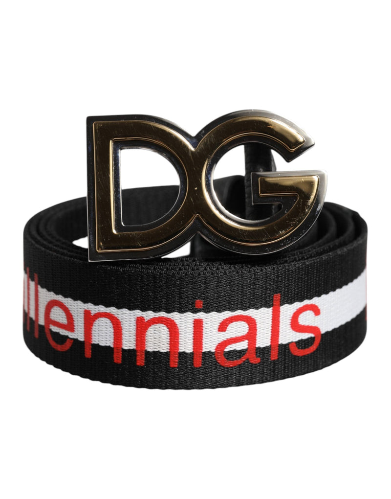 Black Cotton Logo Print DG Buckle Belt Dolce & Gabbana