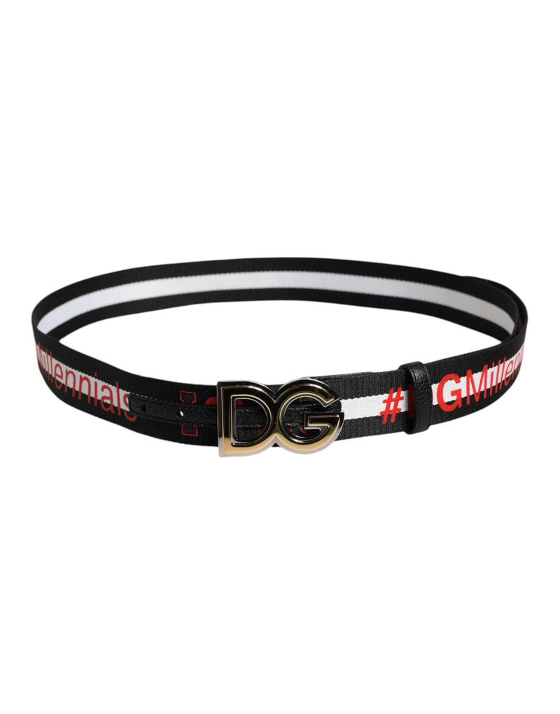 Black Cotton Logo Print DG Buckle Belt Dolce & Gabbana