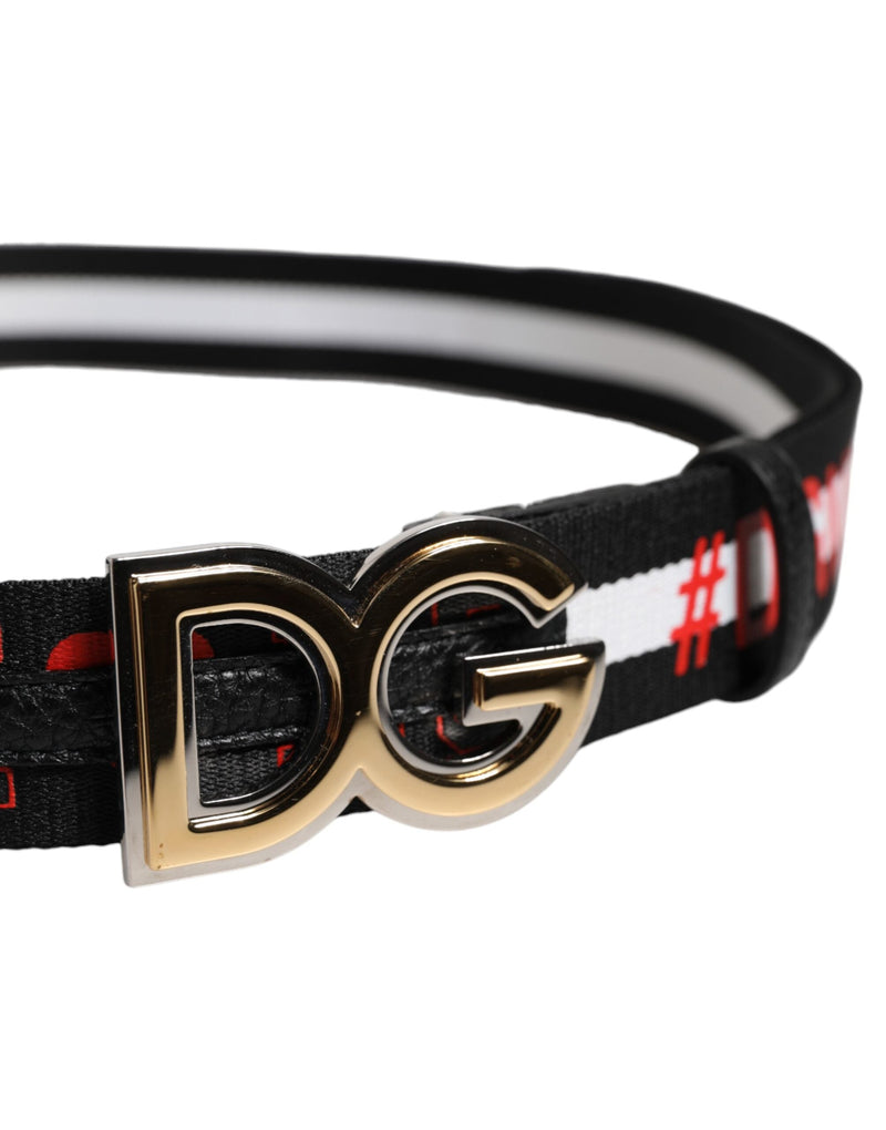 Black Cotton Logo Print DG Buckle Belt Dolce & Gabbana