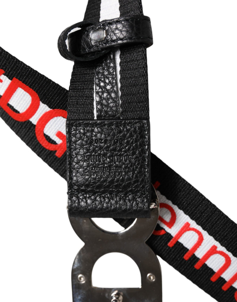Black Cotton Logo Print DG Buckle Belt Dolce & Gabbana
