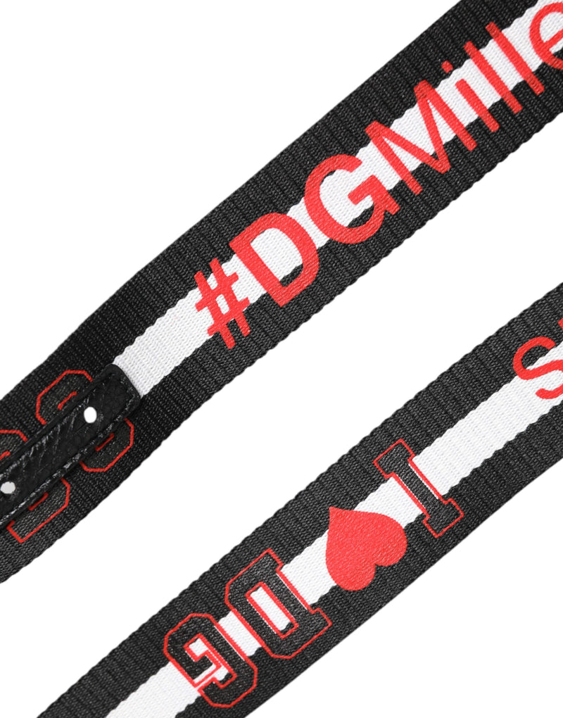 Black Cotton Logo Print DG Buckle Belt Dolce & Gabbana