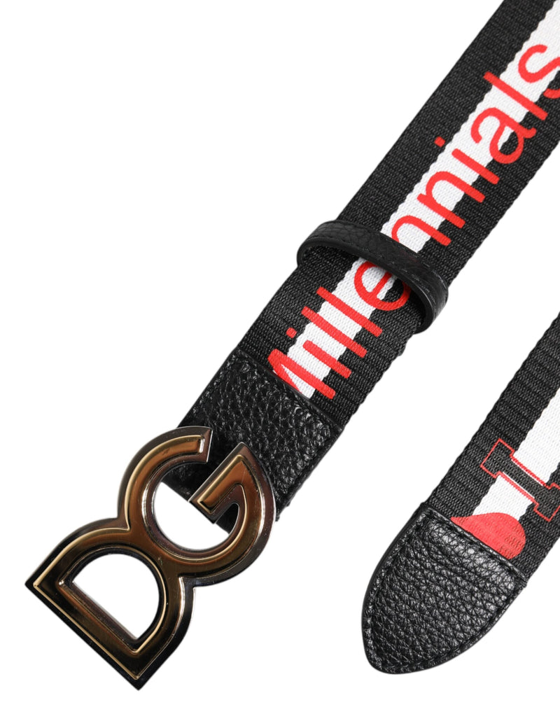 Black Cotton Logo Print DG Buckle Belt Dolce & Gabbana