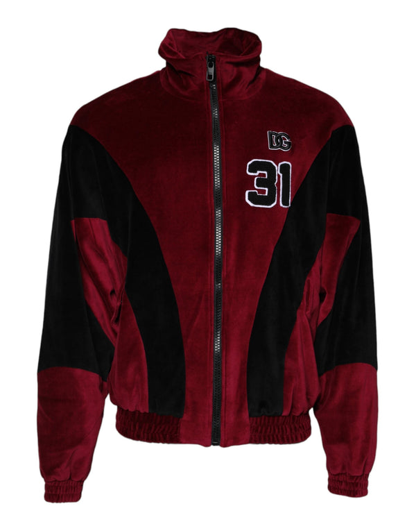 Red Black Cotton Logo FullZip Bomber Jacket Dolce & Gabbana