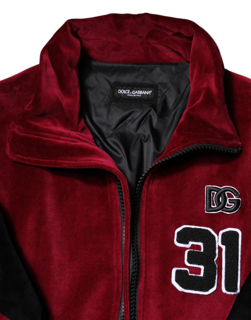 Red Black Cotton Logo FullZip Bomber Jacket Dolce & Gabbana