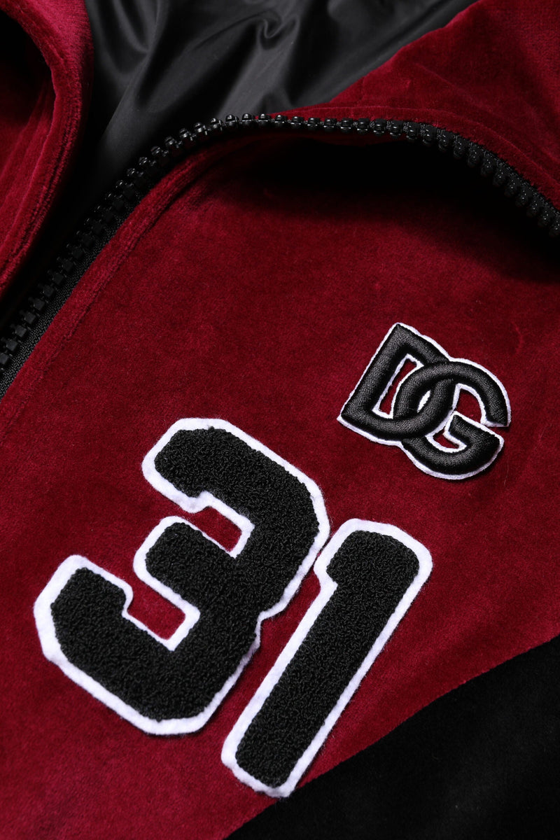 Red Black Cotton Logo FullZip Bomber Jacket Dolce & Gabbana