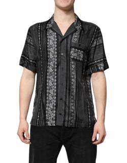 Black Silk Floral Print Short Sleeves Shirt Dolce & Gabbana