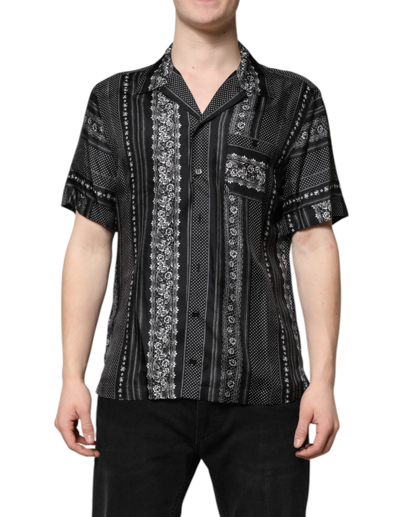 Black Silk Floral Print Short Sleeves Shirt Dolce & Gabbana