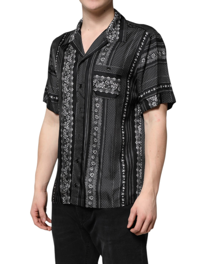 Black Silk Floral Print Short Sleeves Shirt Dolce & Gabbana