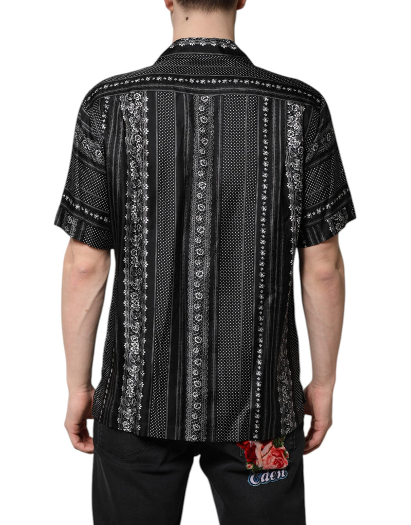 Black Silk Floral Print Short Sleeves Shirt Dolce & Gabbana