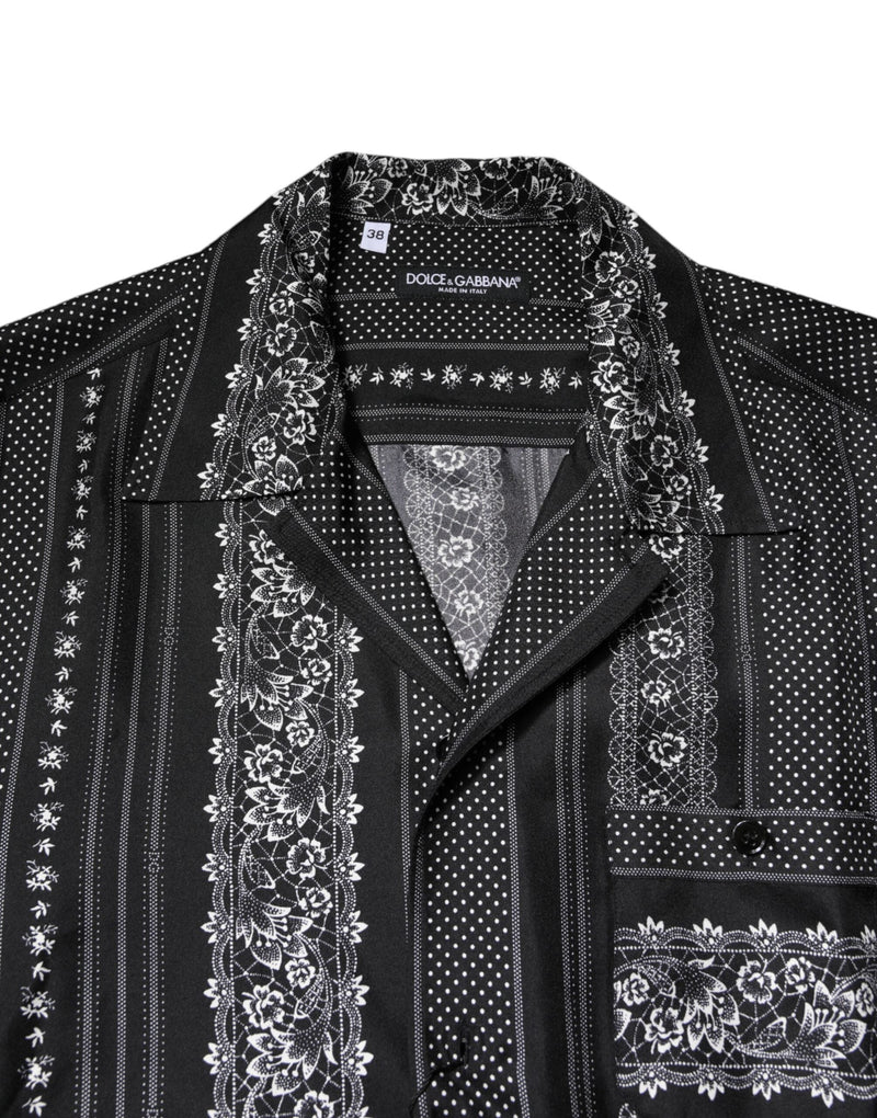 Black Silk Floral Print Short Sleeves Shirt Dolce & Gabbana