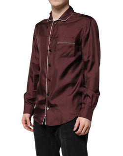 Burgundy Silk Dotted Long Sleeves Shirt Dolce & Gabbana