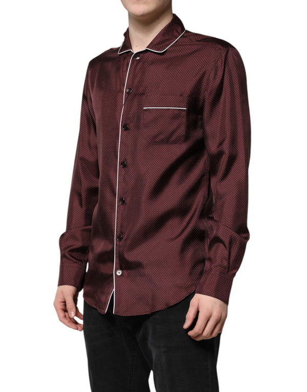 Burgundy Silk Dotted Long Sleeves Shirt Dolce & Gabbana