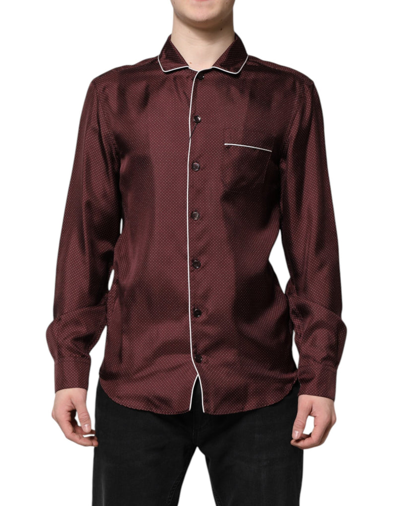 Burgundy Silk Dotted Long Sleeves Shirt Dolce & Gabbana