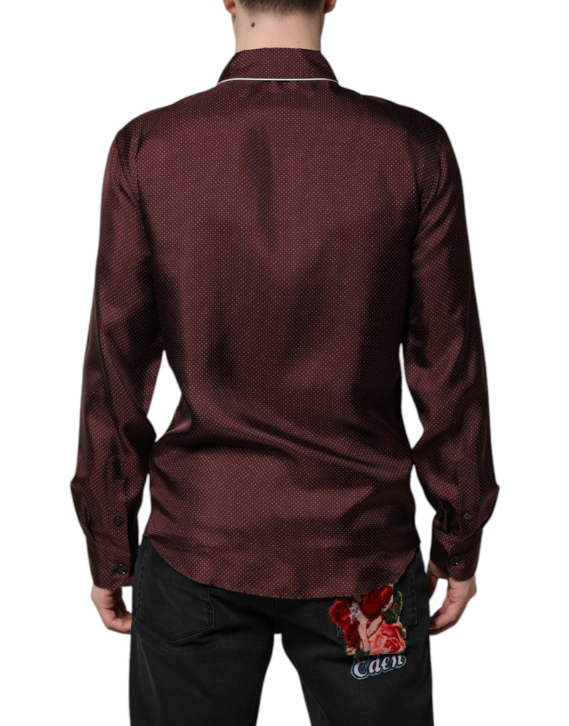 Burgundy Silk Dotted Long Sleeves Shirt Dolce & Gabbana