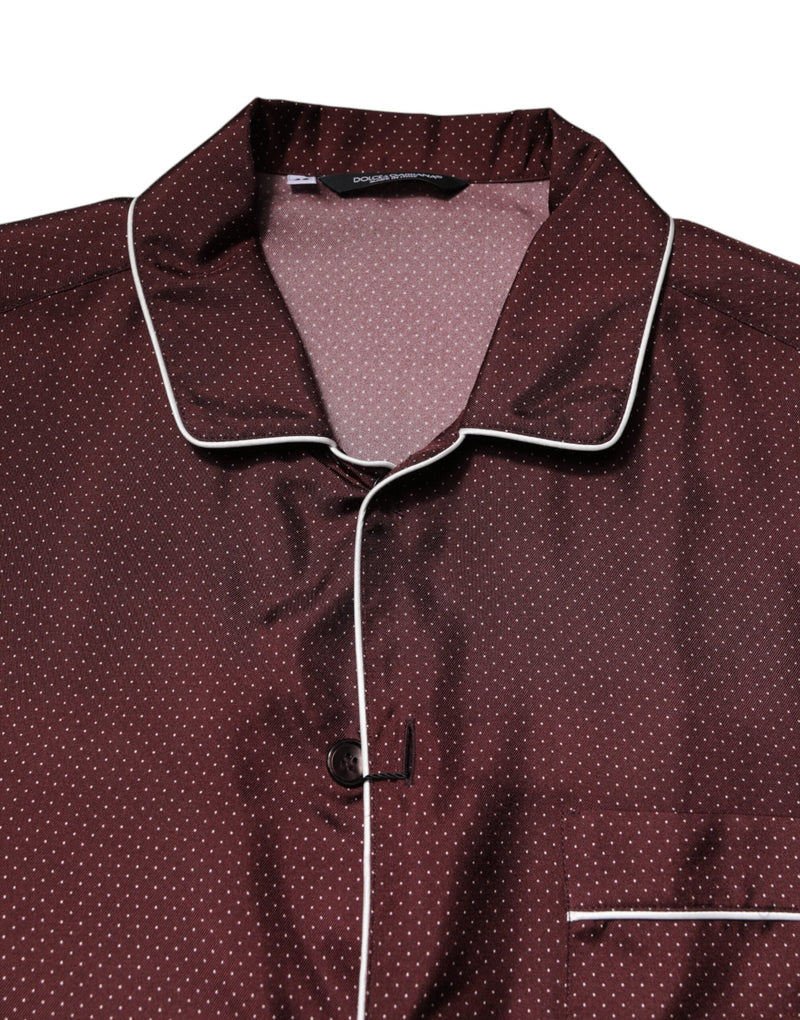 Burgundy Silk Dotted Long Sleeves Shirt Dolce & Gabbana