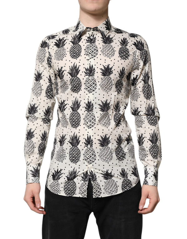 White Pineapple Print Long Sleeve GOLD Shirt Dolce & Gabbana