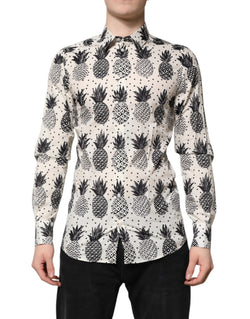 White Pineapple Print Long Sleeve GOLD Shirt Dolce & Gabbana