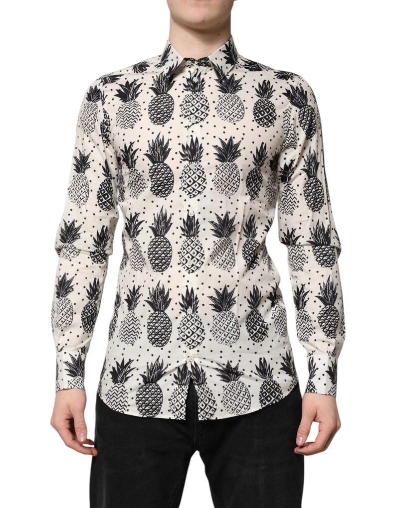 White Pineapple Print Long Sleeve GOLD Shirt Dolce & Gabbana