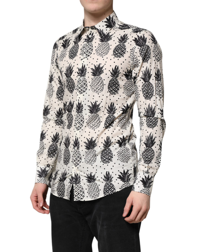 White Pineapple Print Long Sleeve GOLD Shirt Dolce & Gabbana
