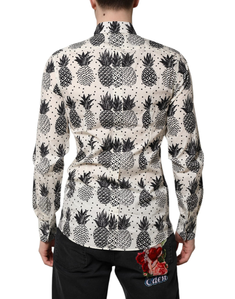 White Pineapple Print Long Sleeve GOLD Shirt Dolce & Gabbana