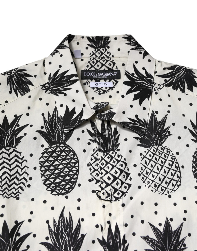 White Pineapple Print Long Sleeve GOLD Shirt Dolce & Gabbana