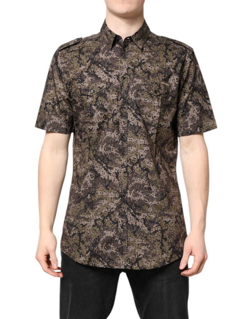 Multicolor Camouflage Button Down GOLD Shirt Dolce & Gabbana