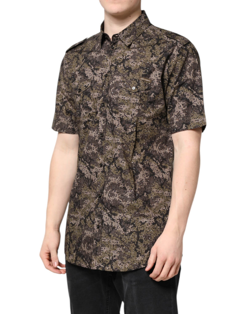 Multicolor Camouflage Button Down GOLD Shirt Dolce & Gabbana
