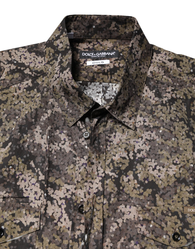 Multicolor Camouflage Button Down GOLD Shirt Dolce & Gabbana
