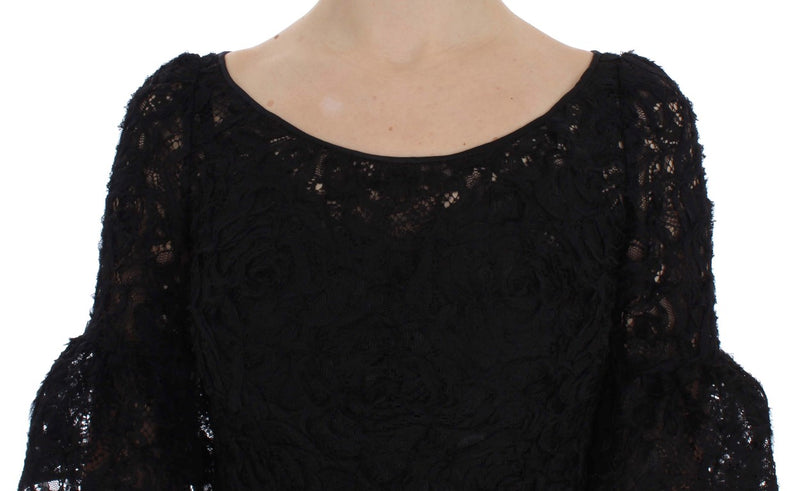 Elegant Black Floral Lace Maxi Dress Dolce & Gabbana