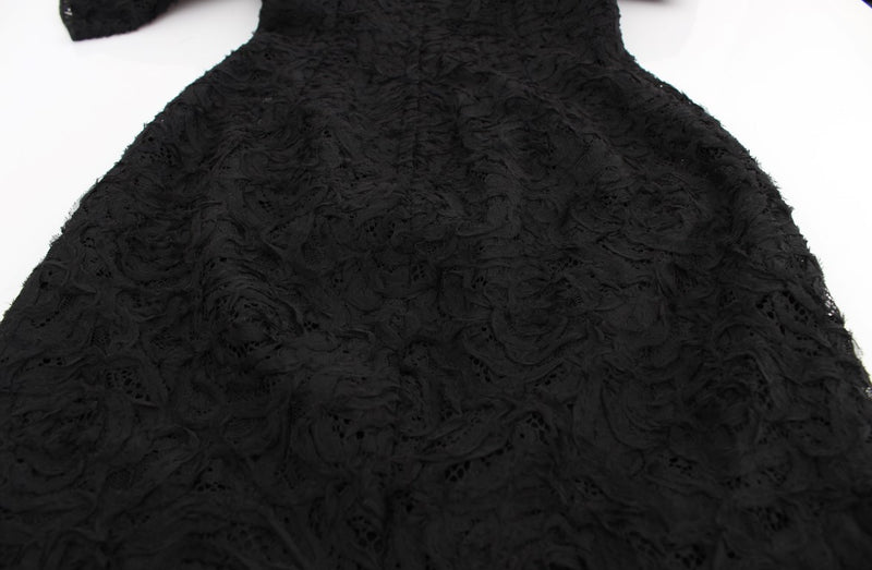 Elegant Black Floral Lace Maxi Dress Dolce & Gabbana