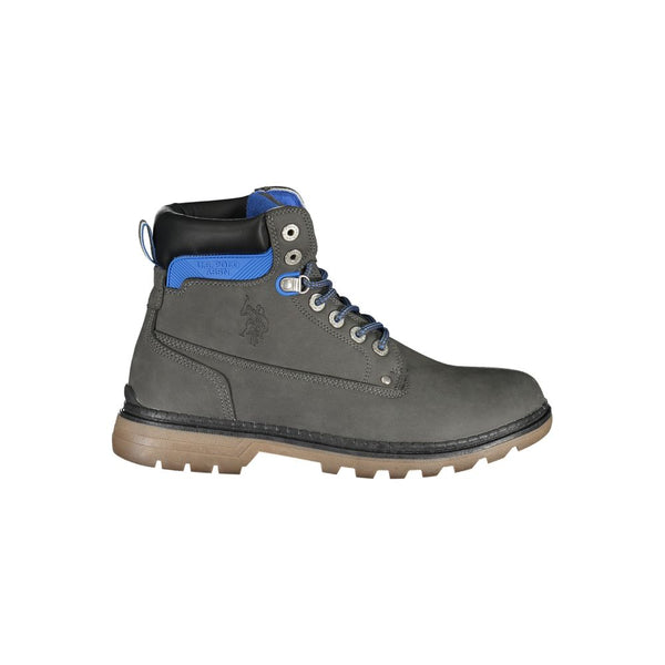 Elegant Gray High Lace-Up Boots with Logo Detail U.S. POLO ASSN.