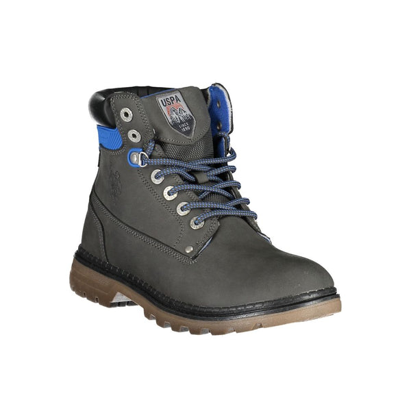 Elegant Gray High Lace-Up Boots with Logo Detail U.S. POLO ASSN.