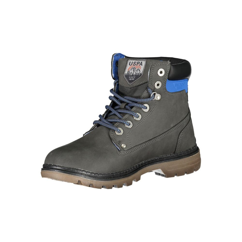 Elegant Gray High Lace-Up Boots with Logo Detail U.S. POLO ASSN.