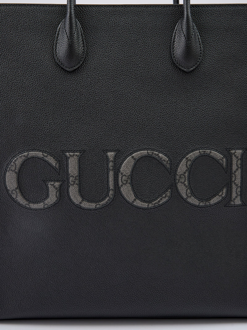 Black Leather Logo Medium Tote Bag Gucci