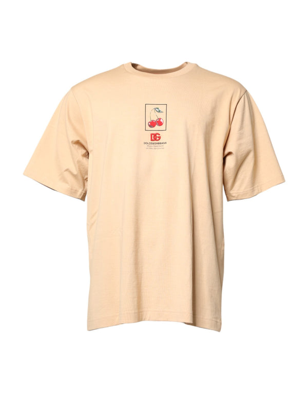 Beige Cotton Logo Print Crew Neck T-shirt Dolce & Gabbana