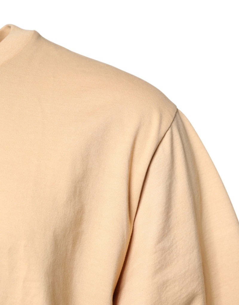 Beige Cotton Logo Print Crew Neck T-shirt Dolce & Gabbana