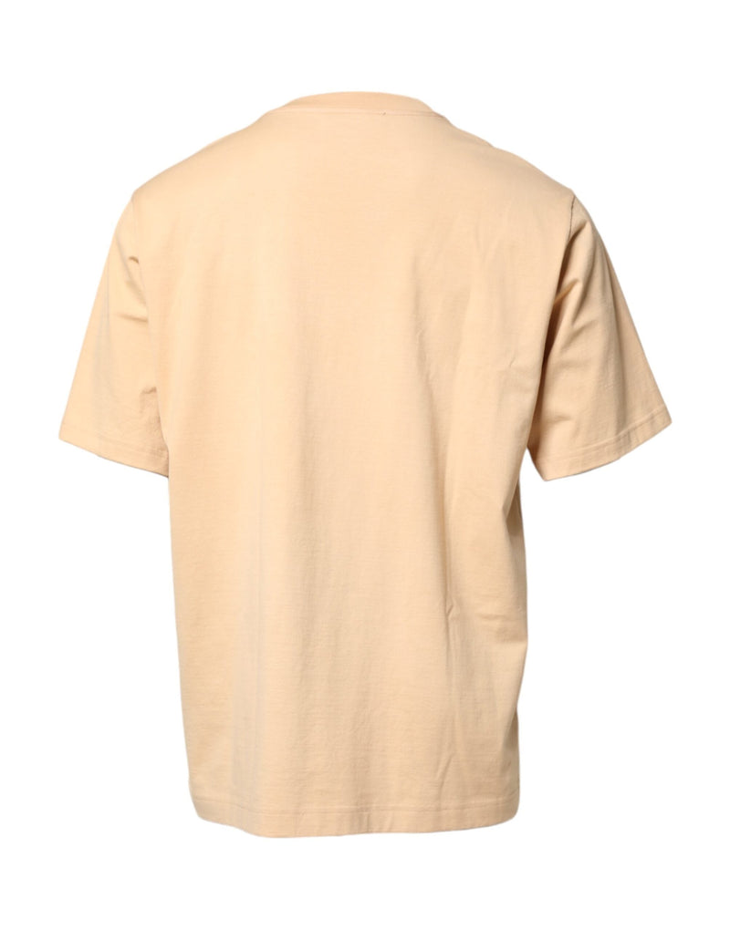 Beige Cotton Logo Print Crew Neck T-shirt Dolce & Gabbana