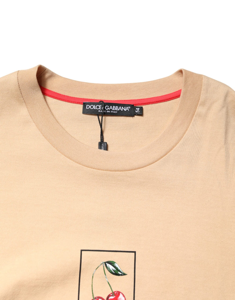 Beige Cotton Logo Print Crew Neck T-shirt Dolce & Gabbana